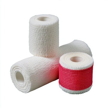 Hemostatic combat gauze products arranged on a white background without any hands or labels.