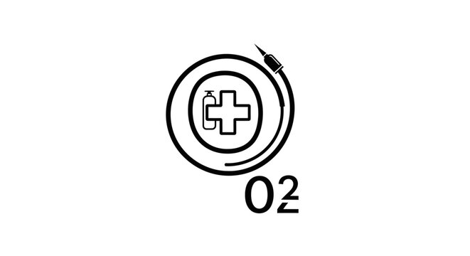 Medical oxygen symbol icon with plus sign and gas cylinder outline