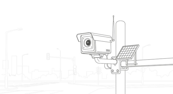 Outdoor surveillance camera with solar panel and wireless antenna