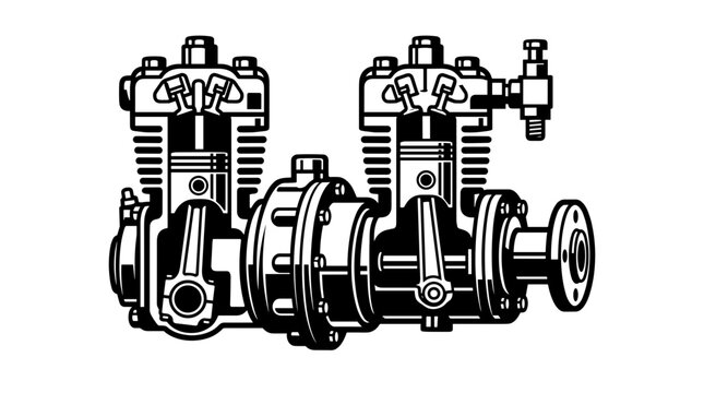 Vintage Twin Cylinder Engine Illustration.