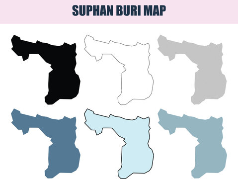 Suphan Buri Province Map Illustrations in Various Styles and Colors for Geographic Data Visualization