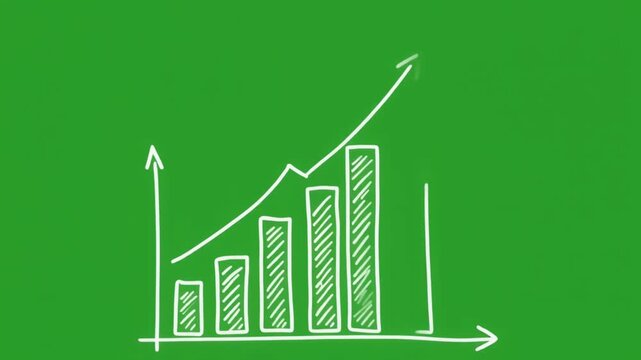 business graph with arrow with chalk on green screen 4k animation