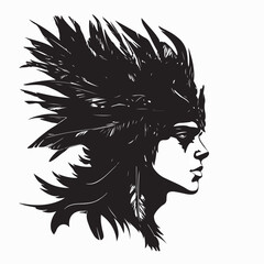 Fototapeta premium Tribal Style Man with Feather Headdress Silhouette Vector