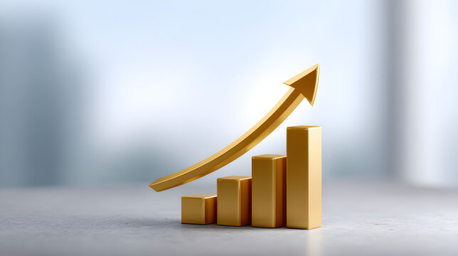 Gold Bar Chart With Upward Trend Arrow Showing Financial Growth And Success