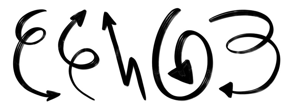 Hand drawn arrows swirl in bold, black strokes