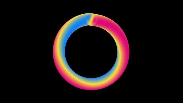 Modern abstract geometric ring with vibrant neon colorful gradient color flow. Futuristic digital tech loop motion design. Seamless loop. Video animation Ultra HD 4K 3840x2160