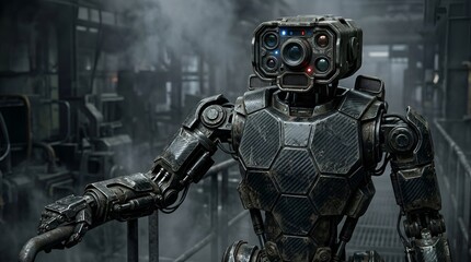 Fototapeta premium Futuristic Robot in Industrial Factory - Advanced AI Machine