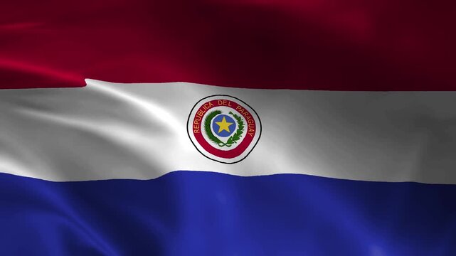 Realistic 4K animation video showing the national flag of Paraguay waving dynamically in the wind with highly detailed fabric textures for premium digital media projects.