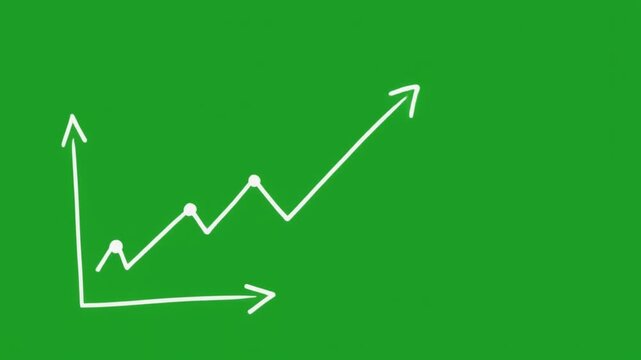 business graph with arrow with chalk on green screen 4k animation