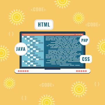 Software, web development, programming concept. Abstract Programming language and program code on screen laptop