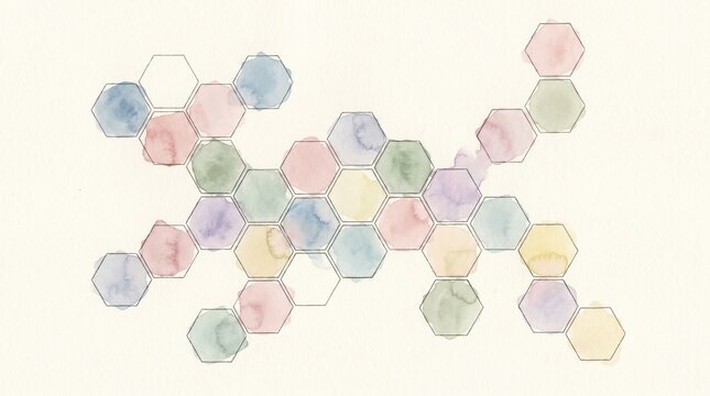 Watercolor honeycomb pattern with pastel colored hexagons on textured paper background editable vector