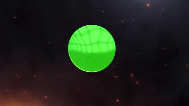 Fire explosion transition with green screen circle logo placeholder