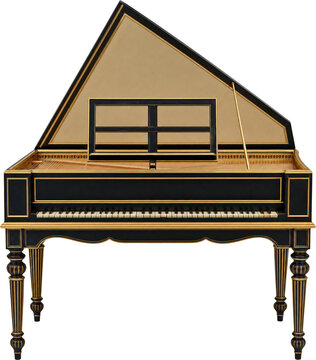 Antique harpsichord instrument isolated on transparent background