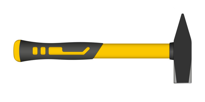 Machinist Hammer with Yellow Fiberglass Handle Vector Mockup Tool Isolated on White Background