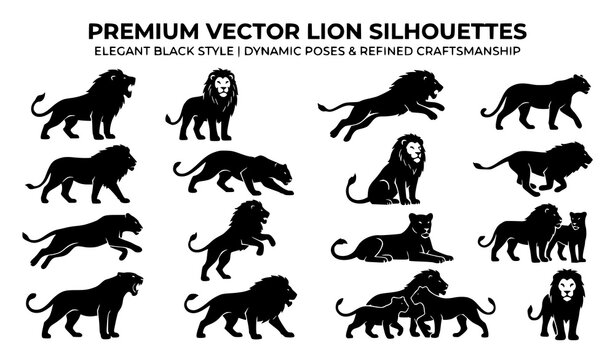 Black lion silhouette icon set vector design