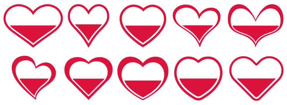 Collections Poland flag heart shaped icon set. Poland flag love symbol. Romantic Poland flag badge emblem design vector illustration