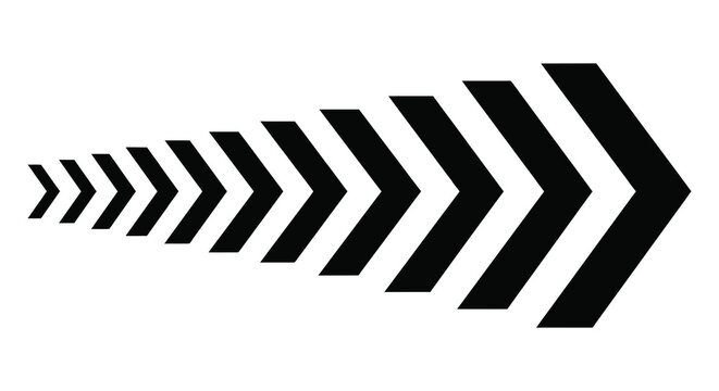 Converging Chevron Arrows In A Row Black And White Vector Illustration