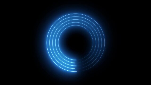 Glowing indigo color neon line 4 circle frame background.Neon white color Electric Border Animation, Futuristic Electric Border Line Loop circle preloader icon