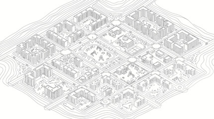 Fototapeta premium Isometric residential district layout with apartment buildings and parks