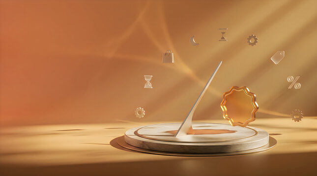 Hand holding stick casting shadow on sundial with water droplets in soft sunlight
