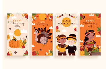 Fototapeta premium Happy Thanksgiving greeting cards with fall designs.