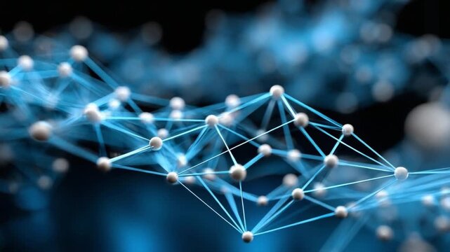 Abstract Neural Network Connection: A vibrant, glowing abstract network of interconnected nodes and lines, representing complex data structures, artificial intelligence.