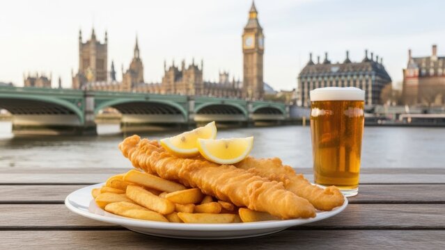 Delicious fish and chips with beer near london bridge