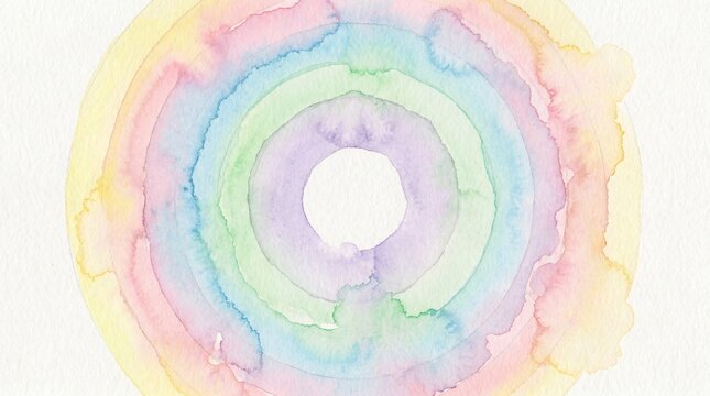 Abstract watercolor concentric circles in pastel rainbow colors isolated on white background