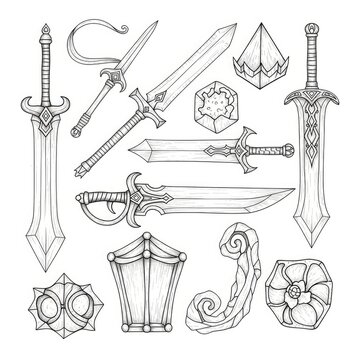 Medieval fantasy sword and shield icons.