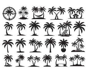 Fototapeta premium Black palm tree silhouettes set