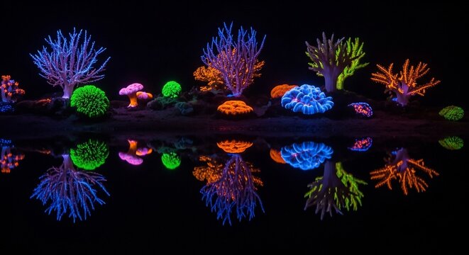 Glowing coral reefs underwater scene