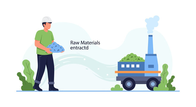 Factory worker with raw materials, industrial processing, production logistics