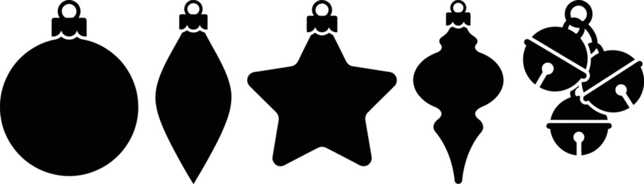 Set of Christmas Holiday Decorative Hanging Ornaments Vector Illustration Line Art