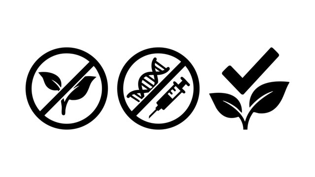 Natural organic non gmo and safe food product icons