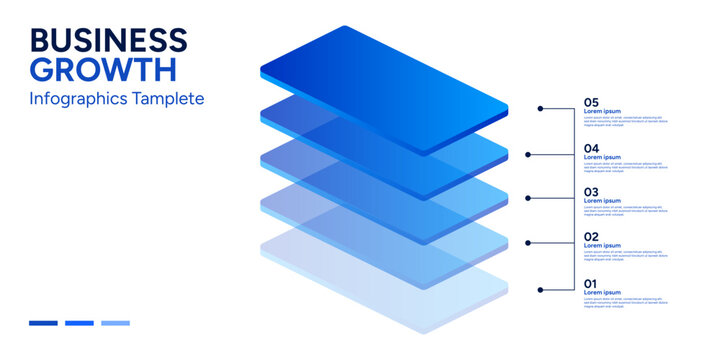 Modern 5 Step Isometric Floating Rectangle Layers Business Growth Infographic Presentation Template