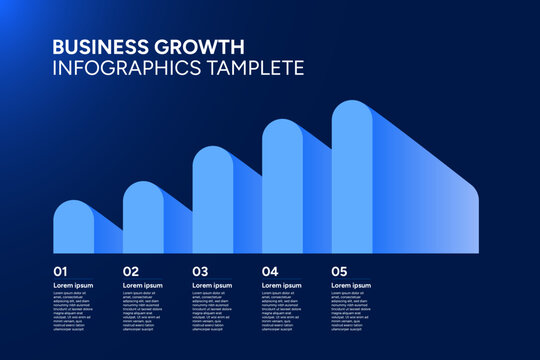 Modern 5 Step Isometric Business Growth Infographic Presentation Template with Rising 3D Bar Chart