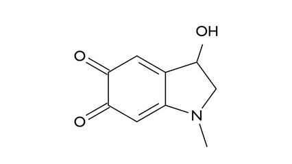 adrenochrome molecule, structural chemical formula, ball-and-stick model, isolated image oxidation product of epinephrine © Сергей Шиманович