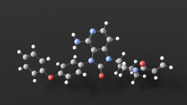 tolebrutinib molecule 3d, molecular structure, ball and stick model, structural chemical formula btk inhibitor