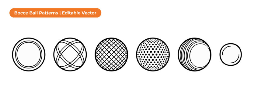 Bocce ball vector icon patterns set for outdoor sports game design elements showing various striping and grids in minimalist outline style perfect for graphic layouts and recreational gaming artworks.