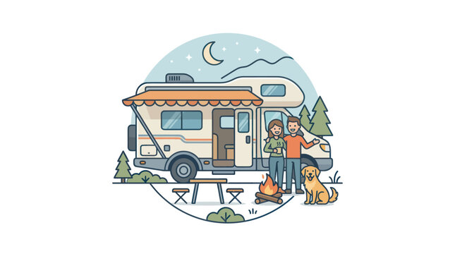 Family on vacation in camper van.