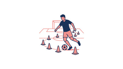 Obraz premium Man playing soccer with cones.