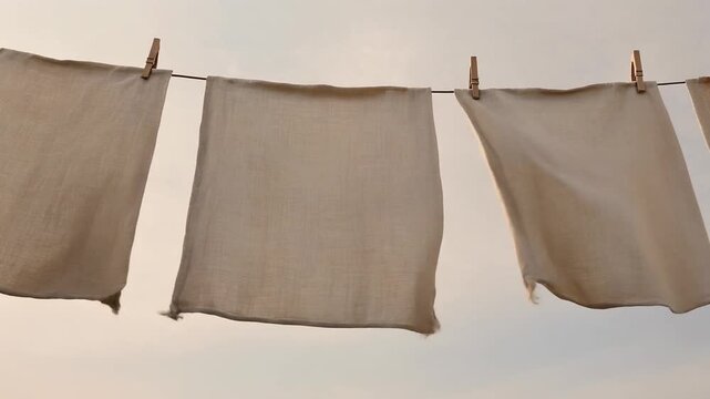 Undyed linen panel background with slow shallow billow across broad hanging sheets