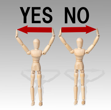 YES（はい）とNO（いいえ）の選択肢や意思決定をイメージしたデッサン人形と矢印