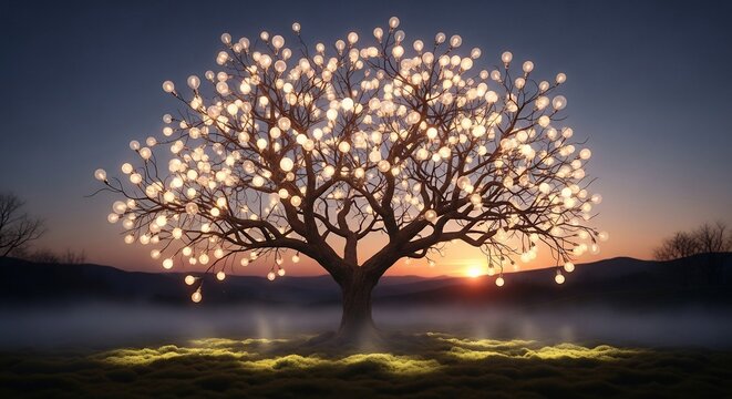 Glowing tree lights dusk