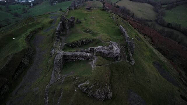 Aerial View of Castell Dinas Br&acirc;n Ruins Overlooking Llangollen Valley, Wales