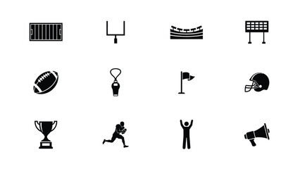 Fototapeta premium American football sport equipment and stadium icons for tournament and game day graphics.