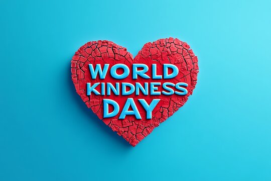 World kindness day 3d heart with cracked red texture on blue background