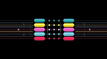 Fototapeta premium Data transfer pipeline protocol flat design top view transmission corridor matrix animation vivid.