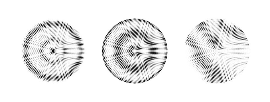 Set of abstract halftone dotted circles