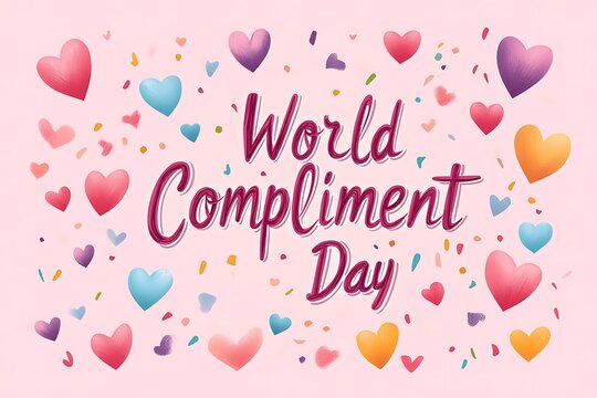 World compliment day celebration card with colorful hearts